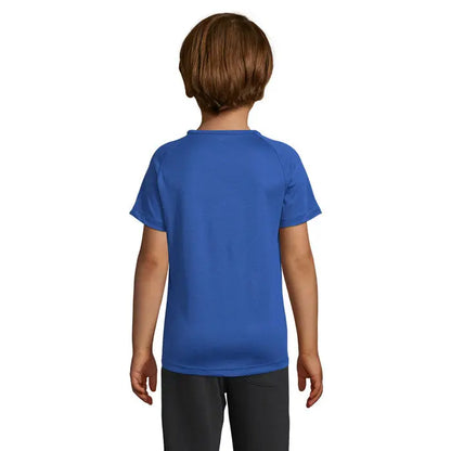 Tricou sportiv royal albastru cu mâneci raglan scurte și material texturat subtil pentru copii 140g