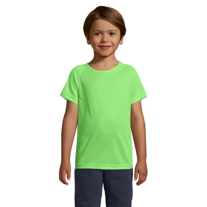 Tricou copii trioc sport green neon cu mâneci scurte și gât rotund clasic din bumbac 140g
