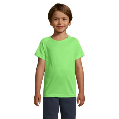 Tricou copii trioc sport green neon cu mâneci scurte și gât rotund clasic din bumbac 140g