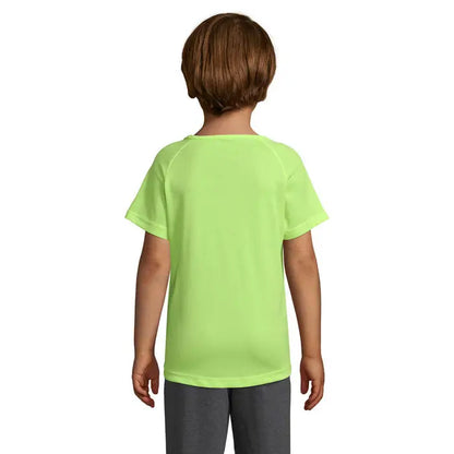 Tricou verde neon cu mâneci scurte și guler simplu din bumbac 140g trioc sporty pentru copii
