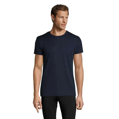 Tricou trioc sprint uni 130g bleumarin cu mânecă scurtă și guler rotund din bumbac moale