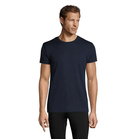 Tricou trioc sprint uni 130g bleumarin cu mânecă scurtă și guler rotund din bumbac moale