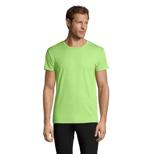 Tricou sprint uni trioc de culoare verde lime cu mâneci scurte și gât rotund din material de 130g
