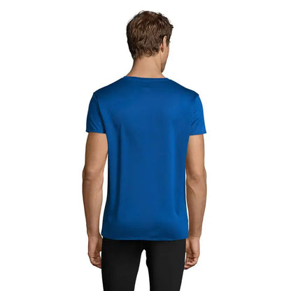 Tricou albastru cu mâneci scurte și guler rotund trioc sprint uni 130g din material ușor și respirabil