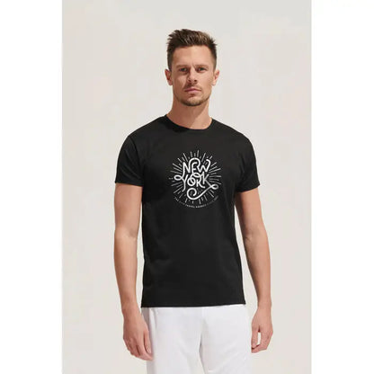 Trioс sprint uni 130g tricou negru cu mânecă scurtă și grafică albă new york cu linii radiante