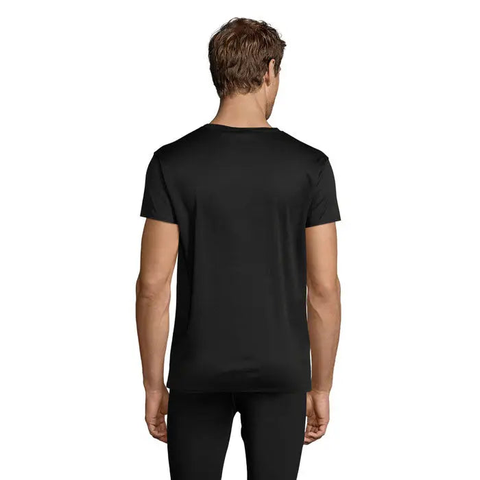 Tricou negru cu mâneci scurte și guler rotund trioc sprint uni 130g din bumbac simplu