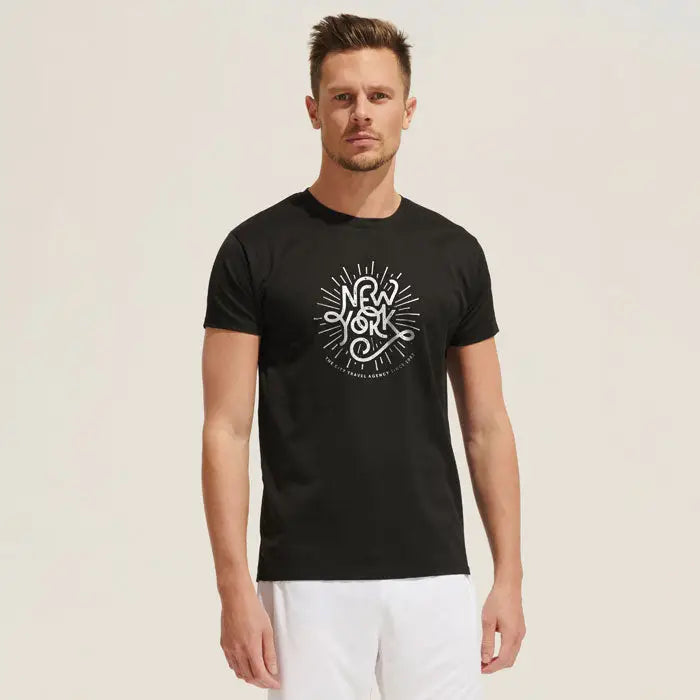 Tricou negru cu mânecă scurtă trioc sprint uni 130g cu design grafic alb new york