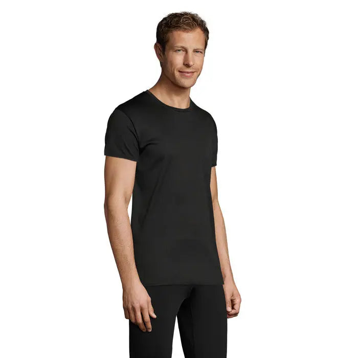 Tricou negru cu mâneci scurte și guler rotund trioC sprint uni 130g din material ușor și rezistent