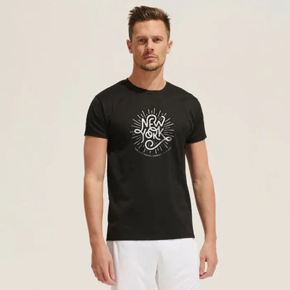 Tricou negru cu mâneci scurte și imprimeu alb new york din bumbac 130g model TRIoc Sprint uni