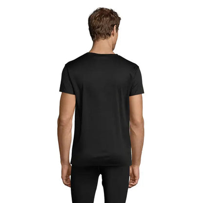 Tricou negru cu mâneci scurte și guler rotund trioc sprint uni 130g din material ușor și rezistent