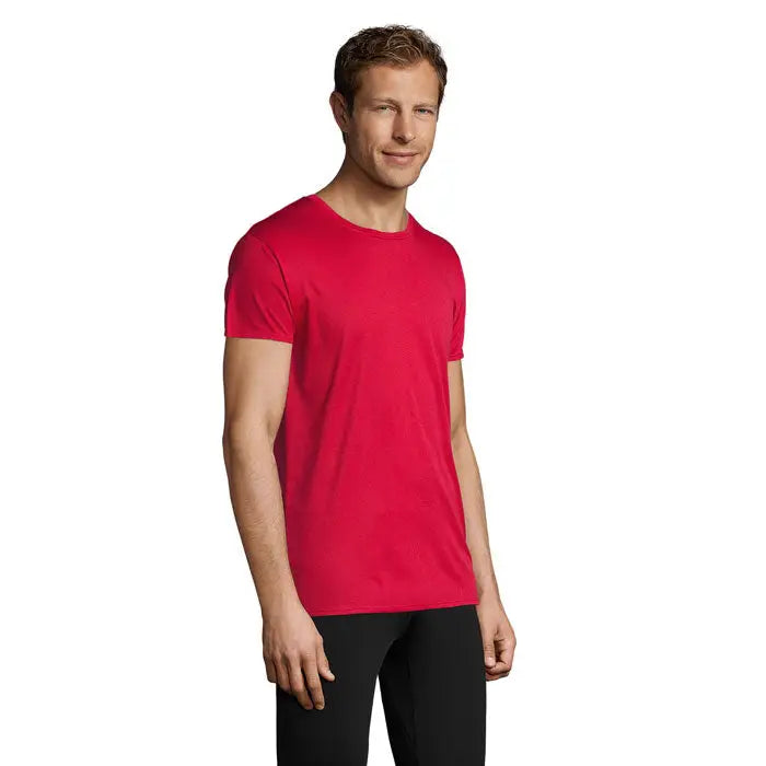 Tricou roșu cu mâneci scurte și decolteu rotund trioc sprint uni 130g din material ușor și respirabil