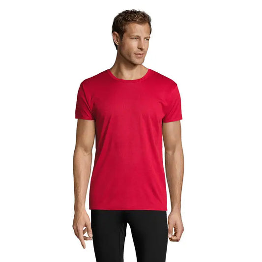 Tricou rosu cu maneci scurte si decolteu rotund trioc sprint uni 130g din material usor si rezistent