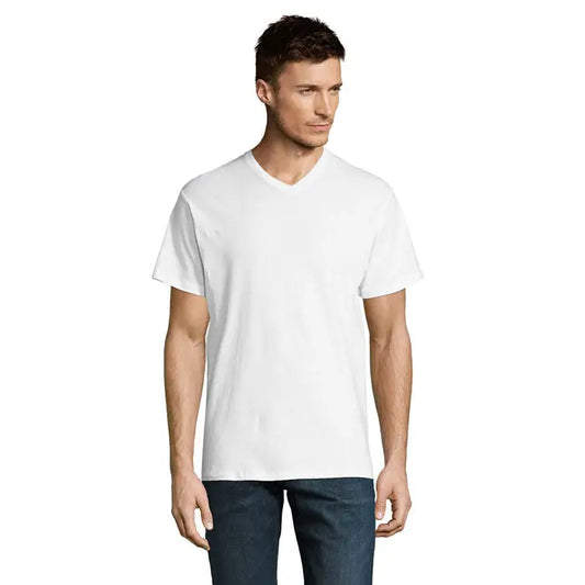 Tricou alb tricotat din bumbac cu decolteu in v trioc victory gol v 150 pentru purtare casual