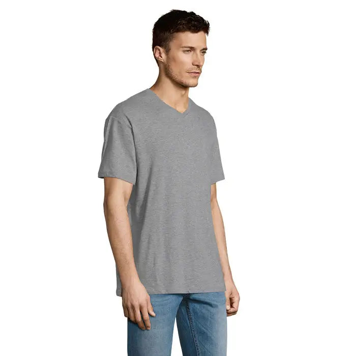 Tricou v-neck heather gray din bumbac cu croială lejeră model trioc victory gol v 150