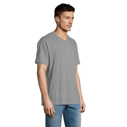 Tricou v-neck heather gray din bumbac cu croială lejeră model trioc victory gol v 150