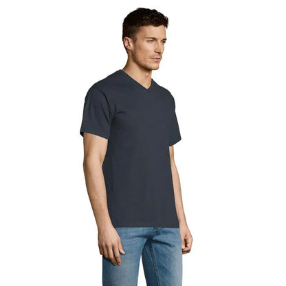Tricou v neck din bumbac culoare navy închis model trioc victory gol v 150
