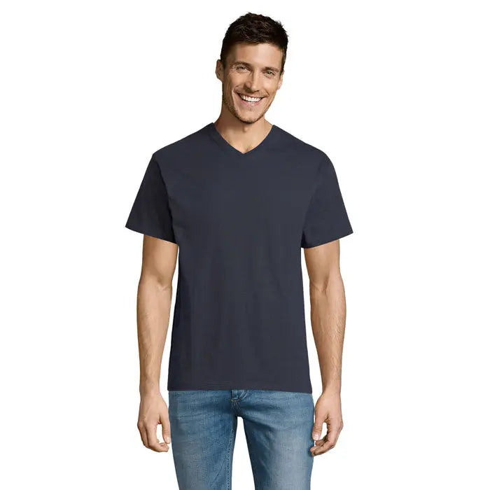 Tricou v-neck albastru închis din bumbac trico victory gol v 150 pentru ținute casual