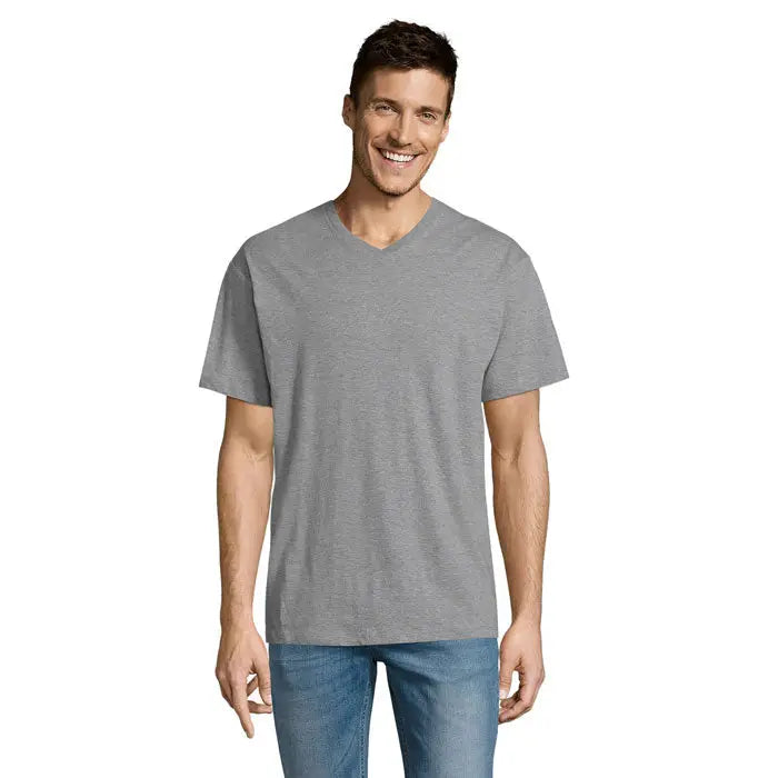 Tricou v neck gri melanj din bumbac trioc victory gol v 150 pentru uz casual