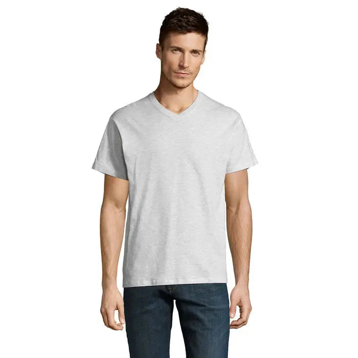 Tricou v neck trioc victory gol v 150 din bumbac moale heather gri deschis cu textură subtilă