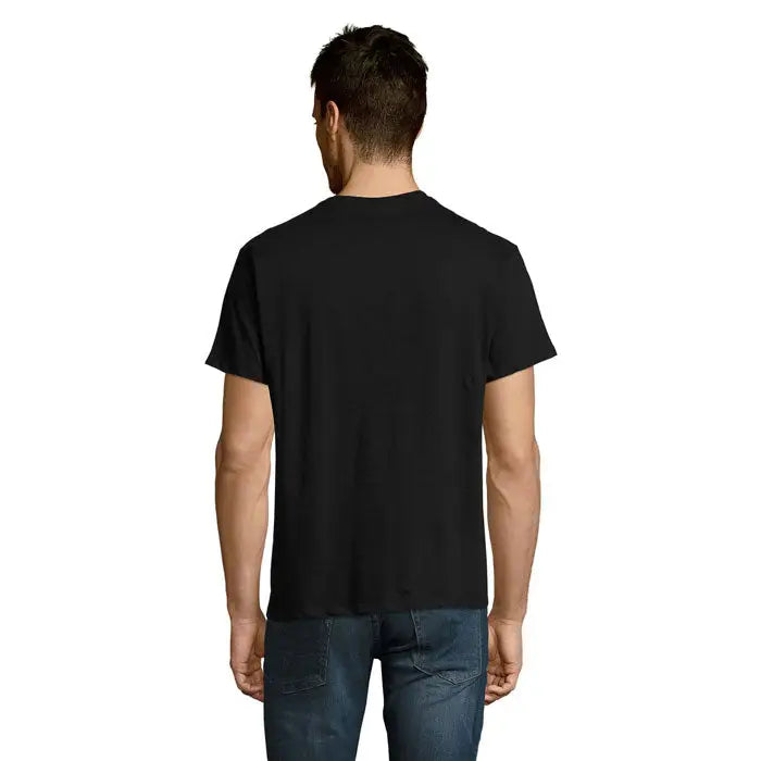 Tricou negru cu mâneci scurte și gât rotund model trioc victory gol v 150 din material confortabil