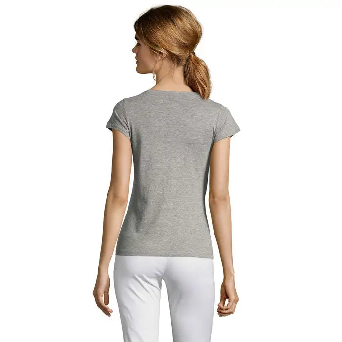 Tricou dama trio de dama moon cu decolteu rotund, moale, gri melanj, maneci scurte, material comod