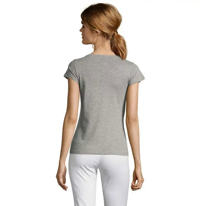 Tricou moale gri melanj cu mâneci scurte și decolteu rotund în produsul triou de dama moon cu decolteu in v