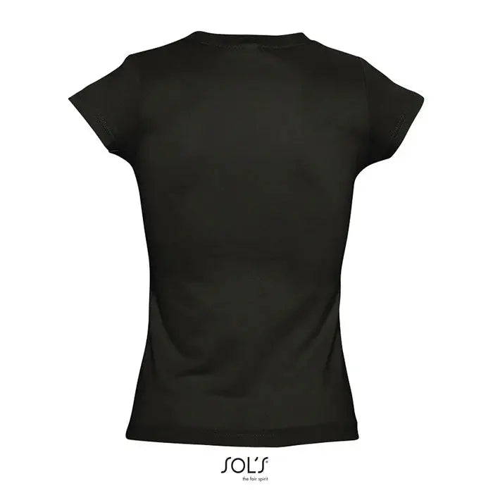 Tricou de damă negru cu mâneci scurte și decolteu la baza gâtului model trio de dama moon