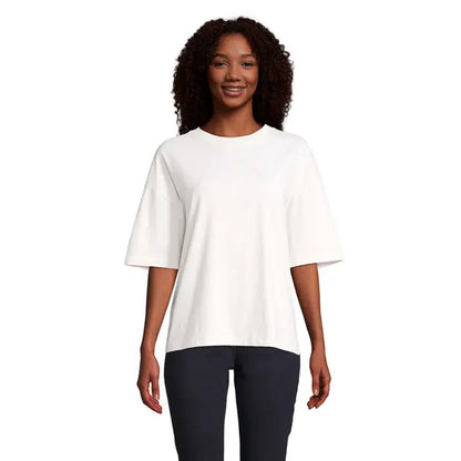Top alb oversized cu mâneci scurte și croială lejeră trio oversize boxy femeie