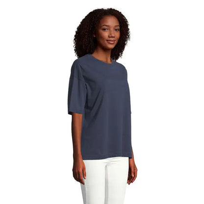 Tricou oversize navy albastru închis trilou cu croială largă și mâneci scurte din material moale