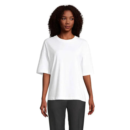 Tricou alb oversized triou cu croiala lejera si decolteu simplu rotund pentru femei