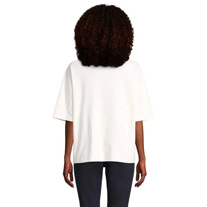 Top alb oversized cu mâneci scurte și croială relaxată trilou oversize boxy femeie
