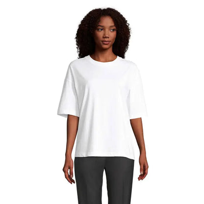 Tricou alb oversize triou oversize boxy femeie cu mâneci scurte și croială relaxată din bumbac simplu