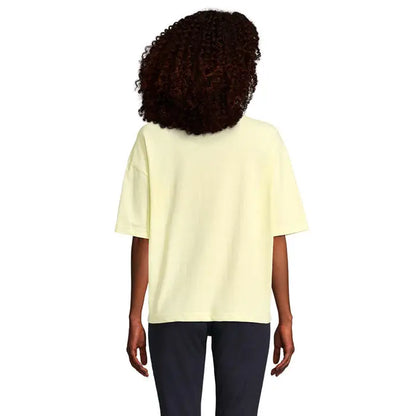 Tricou oversize boxy femeie galben pal moale cu croială lejeră și mâneci scurte din material confortabil