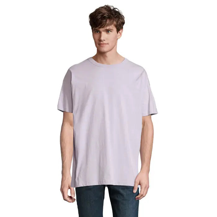 Tricou oversized boxy barbati triou din bumbac lavanda moale cu guler rotund clasic si croiala lejera