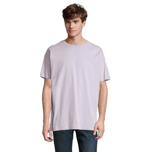 Tricou oversized boxy barbati triou din bumbac lavanda moale cu guler rotund clasic si croiala lejera