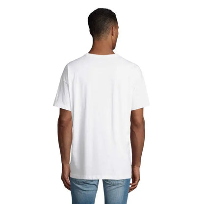 Tricou oversized boxy barbati alb din bumbac cu decolteu rotund simplu si maneci scurte