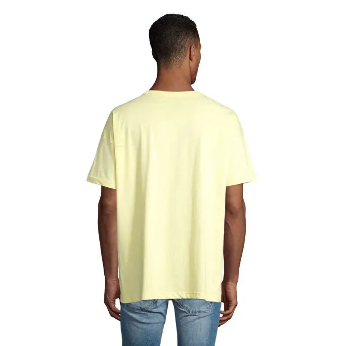 Tricou oversized boxy barbati galben pal maneci scurte bumbac moale pentru tinute casual