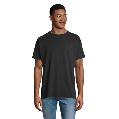 Tricou negru oversize cu decolteu rotund și croială boxy pentru bărbați model trïou oversized boхȳ barbati