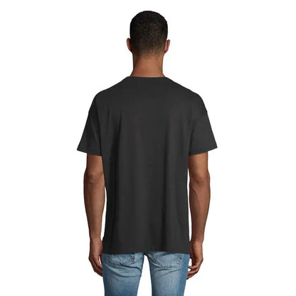 Tricou oversized boxy bărbați negru cu mâneci scurte și guler rotund pentru ținute casual