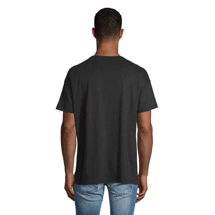 Tricou negru de bărbați trio oversized boxy cu mâneci scurte și guler rotund din material confortabil