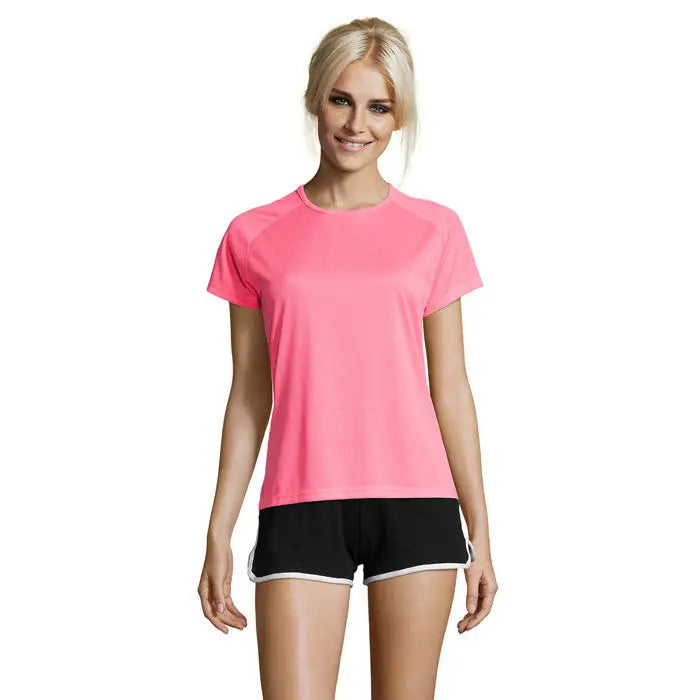 Tricou sportiv dama triou sportiv 140g roz vibrant cu mâneci scurte și detalii subtile cusături
