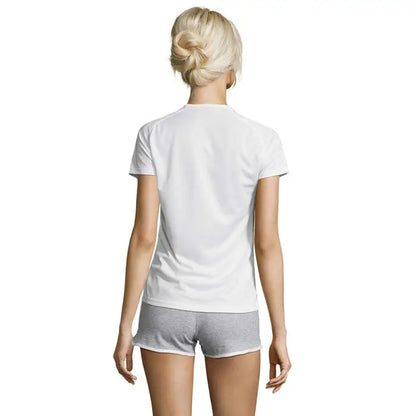 Tricou sportiv dama alb cu mâneci scurte și material ușor de 140g pentru activități sportive