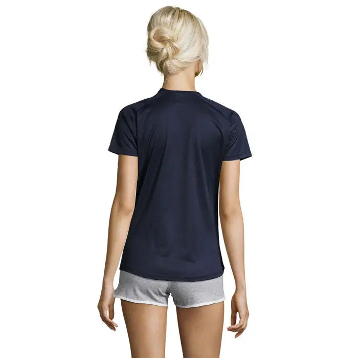 Tricou sportiv dama navy albastru cu maneci scurte din material 140g pentru activitati sportive