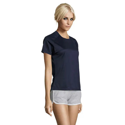 Tricou damă navy albastru închis tip sportiv cu mâneci scurte și detalii subtile de cusătură 140g