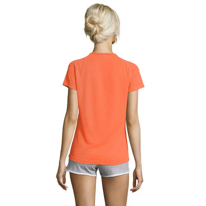Tricou sportiv dama 140g vibrant portocaliu cu maneci scurte si decolteu rotund simplu din material usor