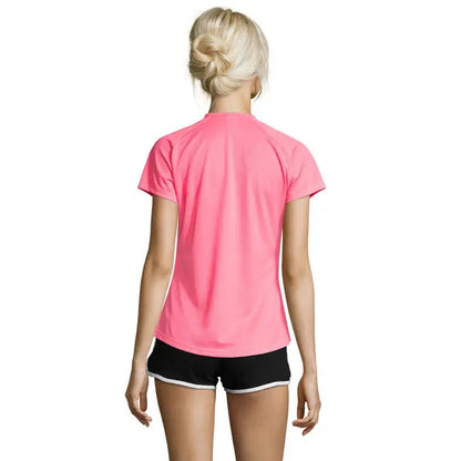 Tricou sportiv dama trio u pink scurt cu maneci scurte si detalii subtile cusaturi 140g