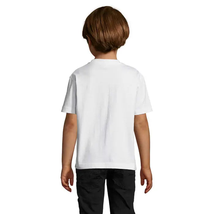 Tricou alb pentru copii triuc imperial kids 190g cu mâneci scurte și guler rotund simplu din bumbac