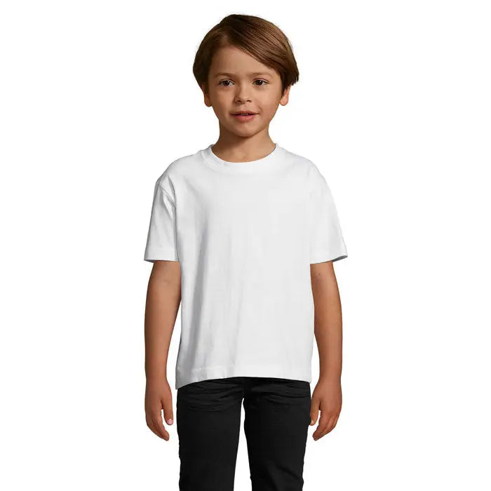 Tric imperial kids 190g tricou alb din bumbac pentru copii cu guler simplu rotund si maneci scurte