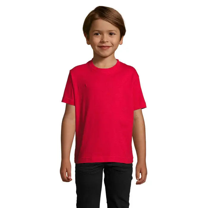 Tricou imperial kids 190g roșu aprins din bumbac cu mâneci scurte și guler clasic rotund