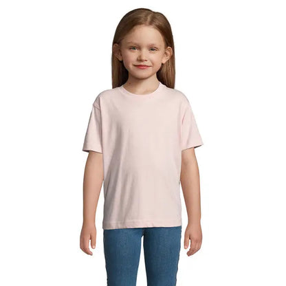 Tricou copii triuc imperial kids 190g din bumbac simplu roz pal cu decolteu rotund si maneci scurte